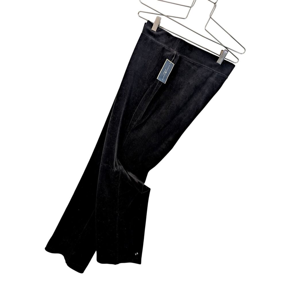 NWT! KAREN SCOTT! LUXE BLACK STRETCH VELVET, ELASTIC WAIST STRAIGHT LEG PANTS! L